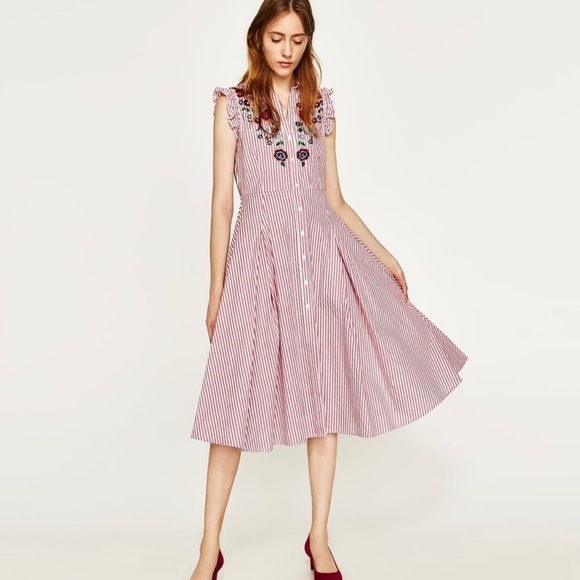 zara red striped dress